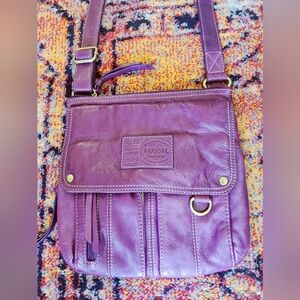 Fossil Purple Leather Crossbody Bag